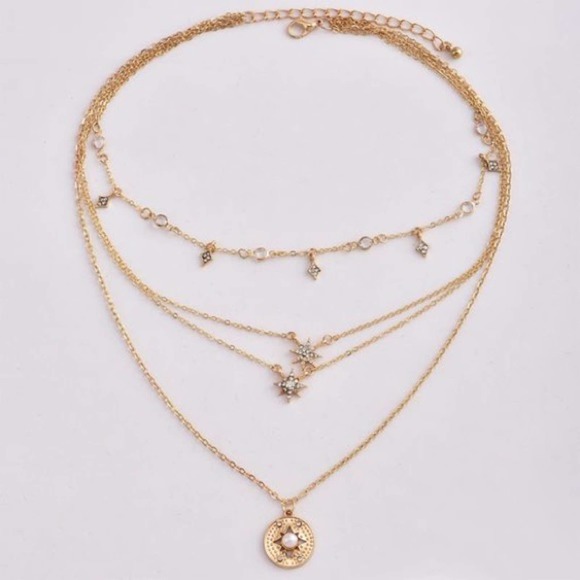 Boho Festival Gold Necklace Chain Layered B0010 - Picture 2 of 9